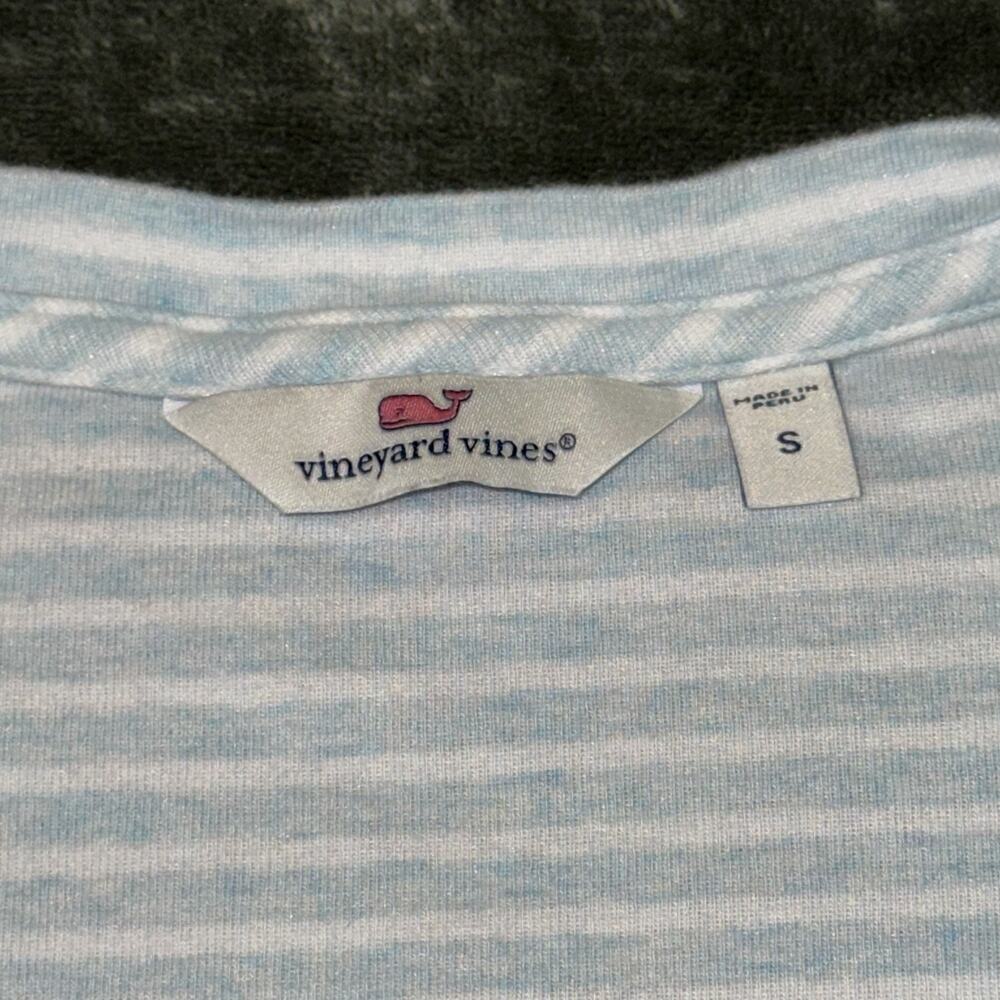 Vineyard Vines T-Shirt Womens Small Light Blue White Striped V-Neck Short Sleeve - Picture 4 of 6